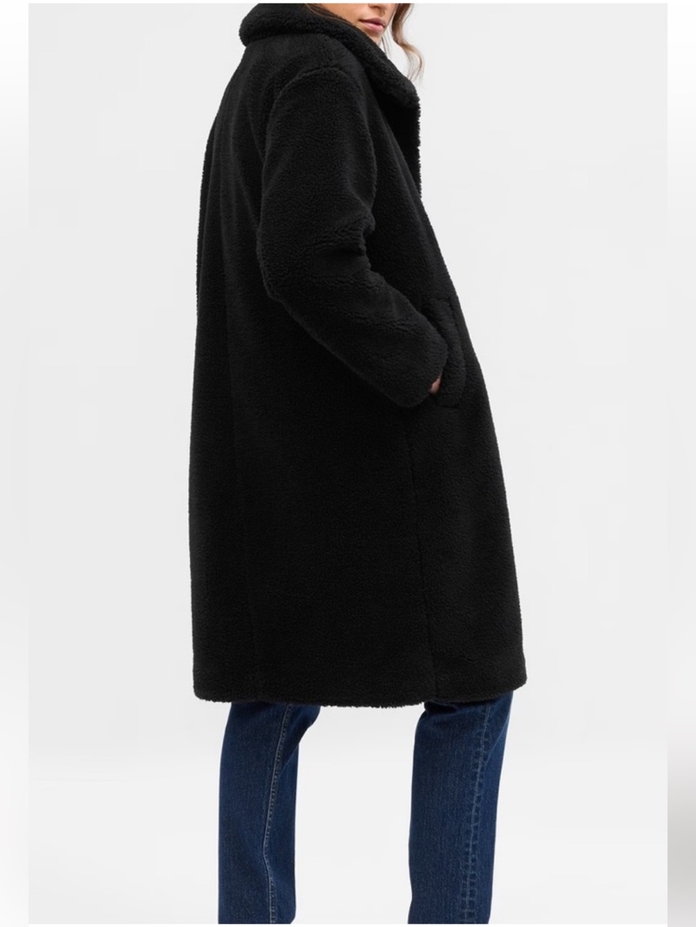 GAP Long Sherpa Coat Black Teddy Women’s Size Large 742102 - Picture 2 of 12